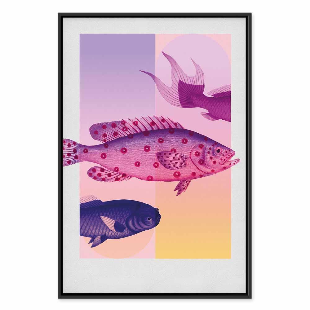 Leinwandbild - Fish in Pastels - Stylized Fish Against Gradient Shapes