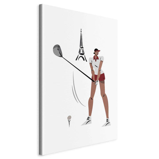 Leinwandbild - Female Golfer With the Eiffel Tower in the Background - Illustration Artgeist