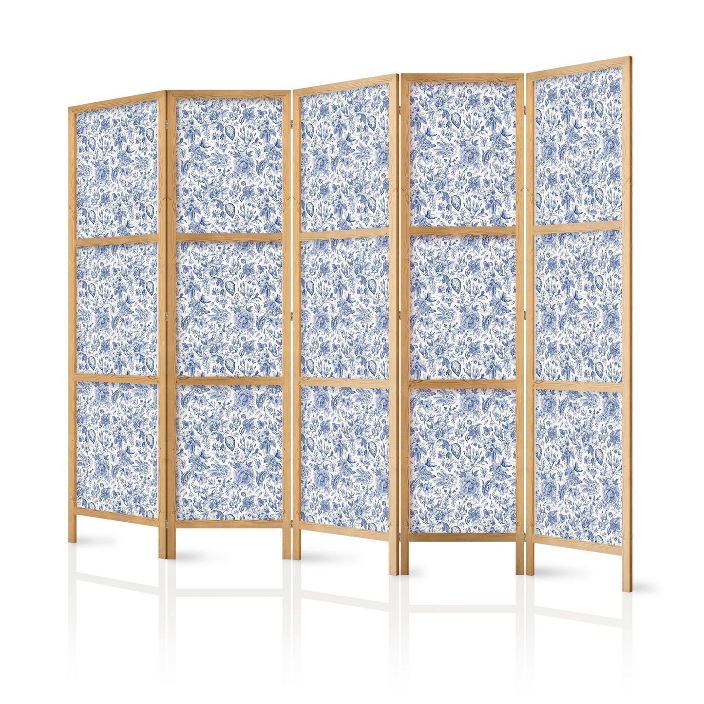 Japanischer Paravent - Illustration in Vintage Style - Blue Flowers on a White Background Artgeist