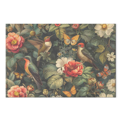 Leinwandbild - Flowers, birds and butterflies – vintage-style illustration