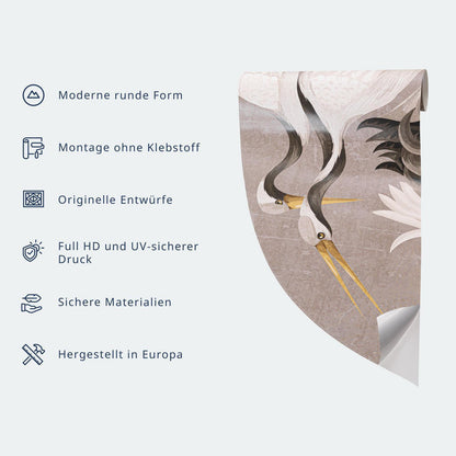 Runde Fototapete - Herons and cherry blossoms - oriental-style illustration depicting birds