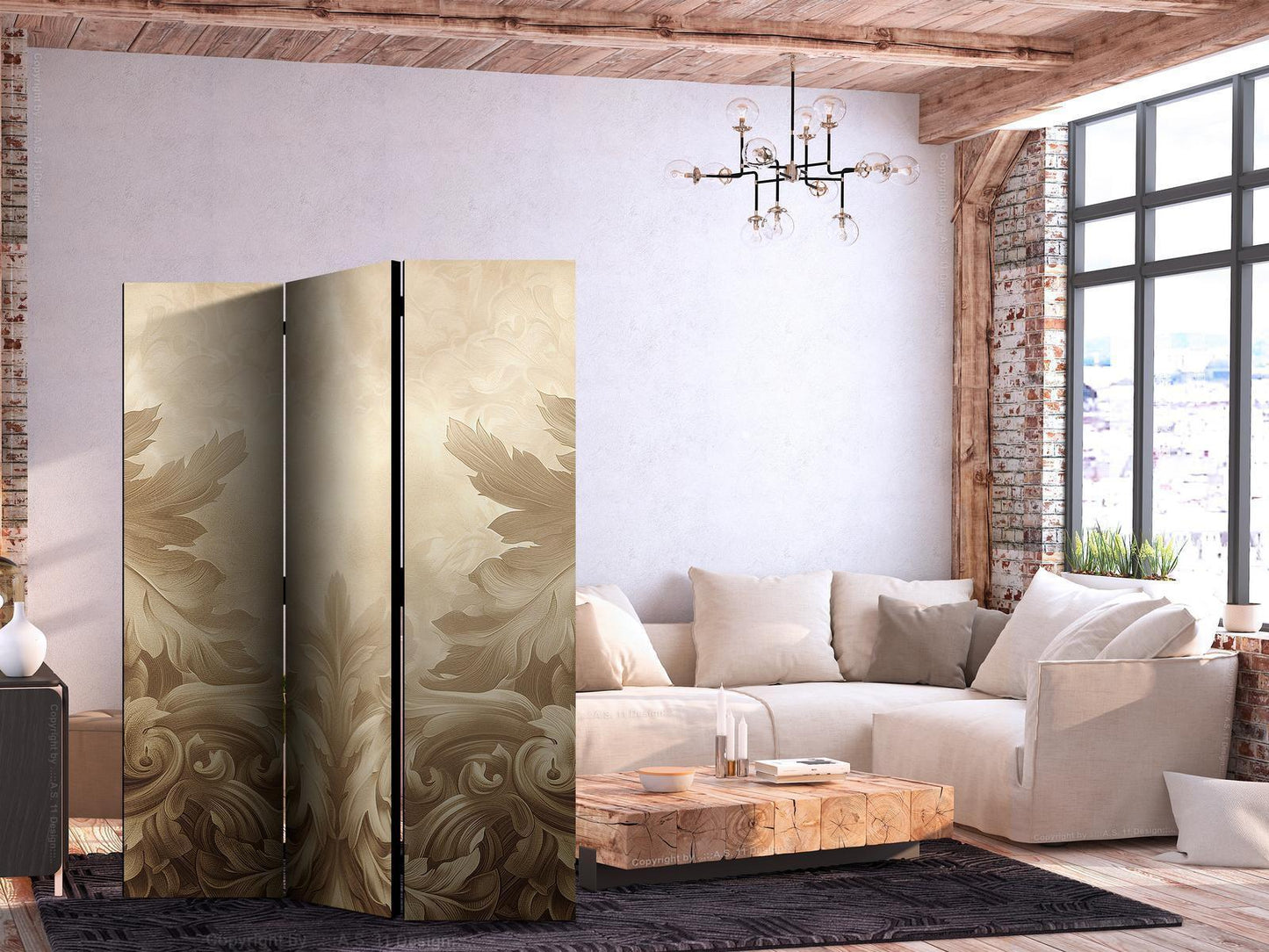 Paravent - Carved Baroque Ornaments - Rich Composition in Sepia Colors Artgeist