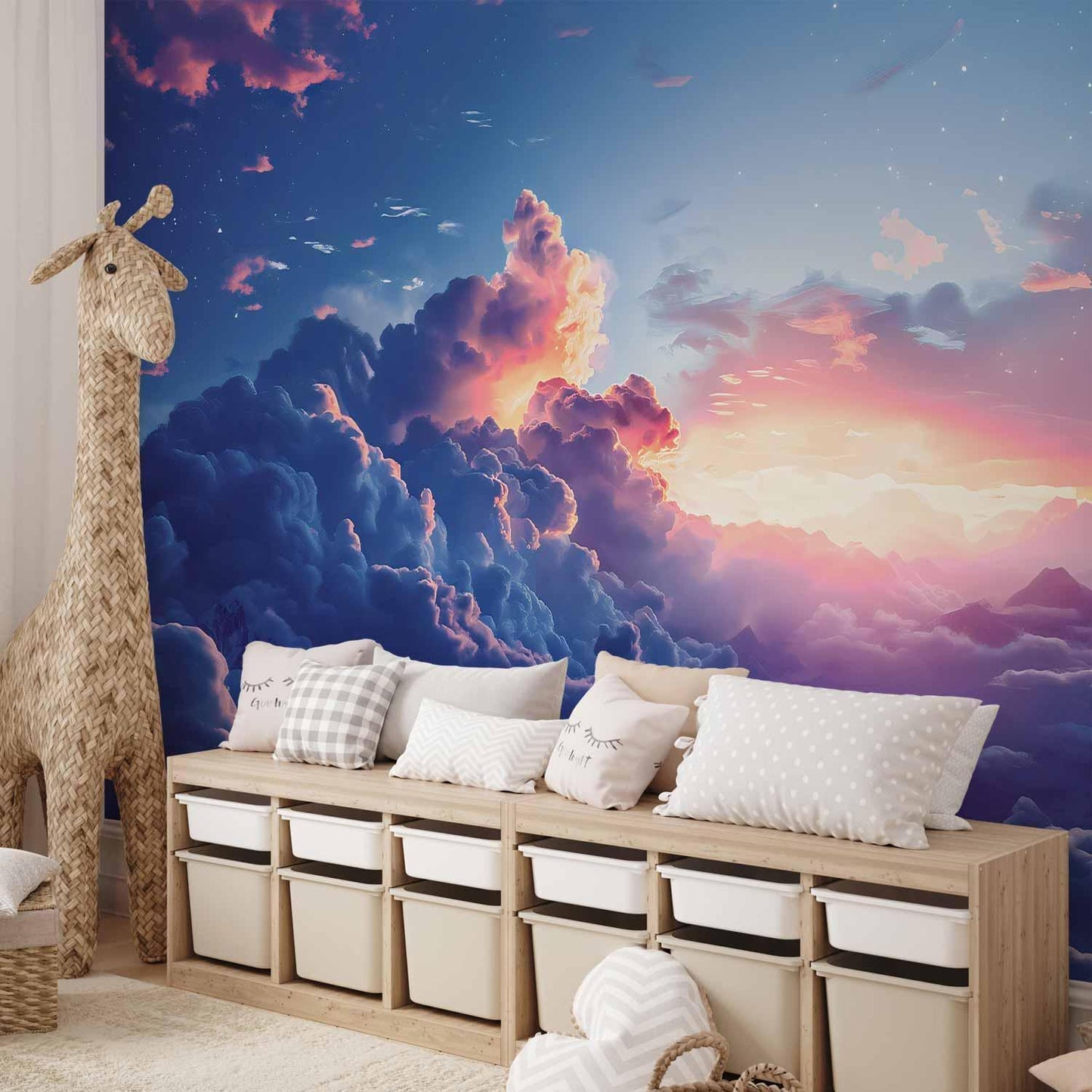 Fototapete - Night Concert in the Mountains: Clouds Illuminated by the Last Rays of the Sun