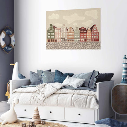 Poster - Colorful Facades - Historic Wrocław Tenement Houses Against the Sky and Cobblestone Street