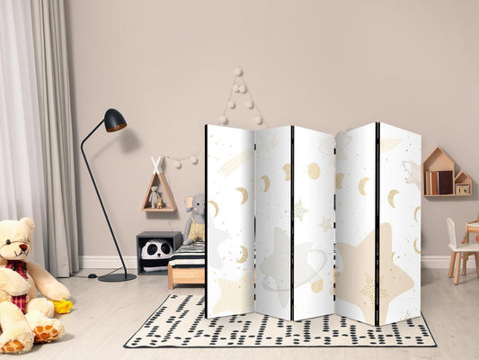 Paravent - Fairy-Tale Galaxy - Moon Phases in Shades of Yellow Among Stars in Beige and Ash Colors with Stardust Artgeist