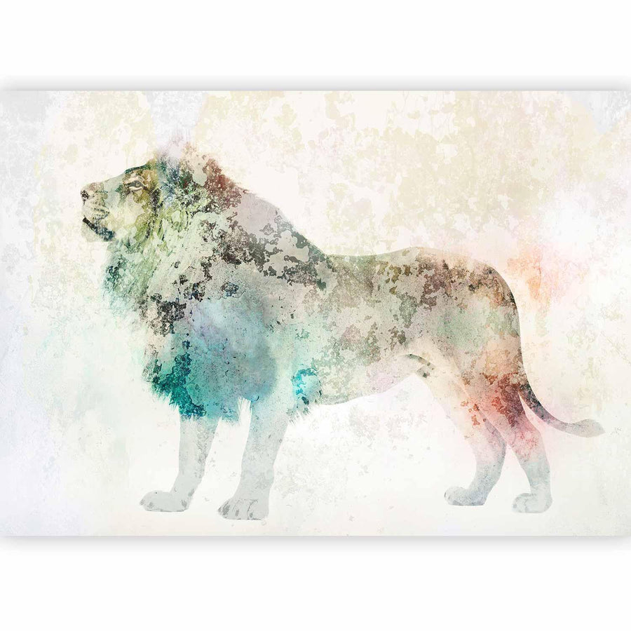 Fototapete - King of the animals - lion on a solid textured background with coloured accent Artgeist