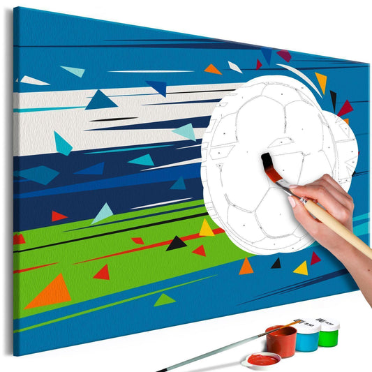 Wandbild zum Ausmalen Shoot and Goal! - Hauptmotiv mit dynamischer Fußball-Szene