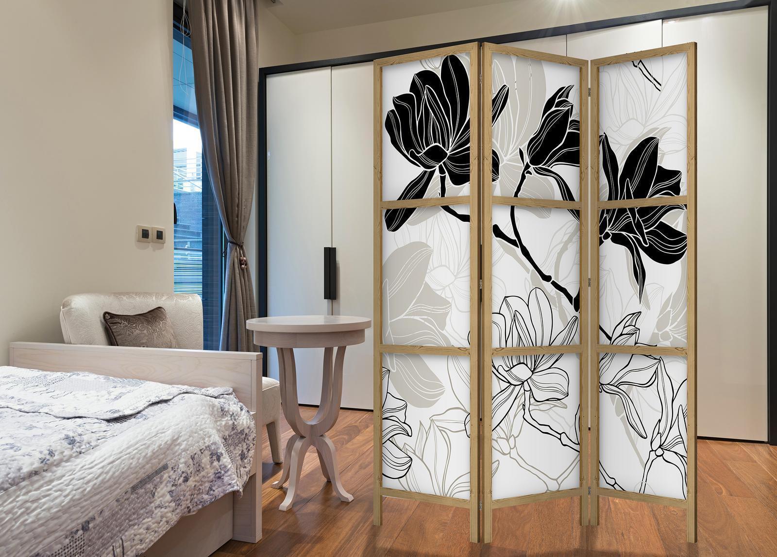 Japanischer Paravent - Black and White Flowers I Artgeist