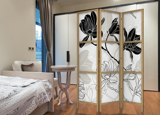 Japanischer Paravent - Black and White Flowers I Artgeist