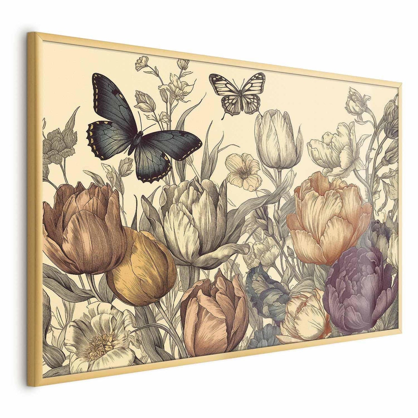 Poster - Colorful Tulips on a Cream Background