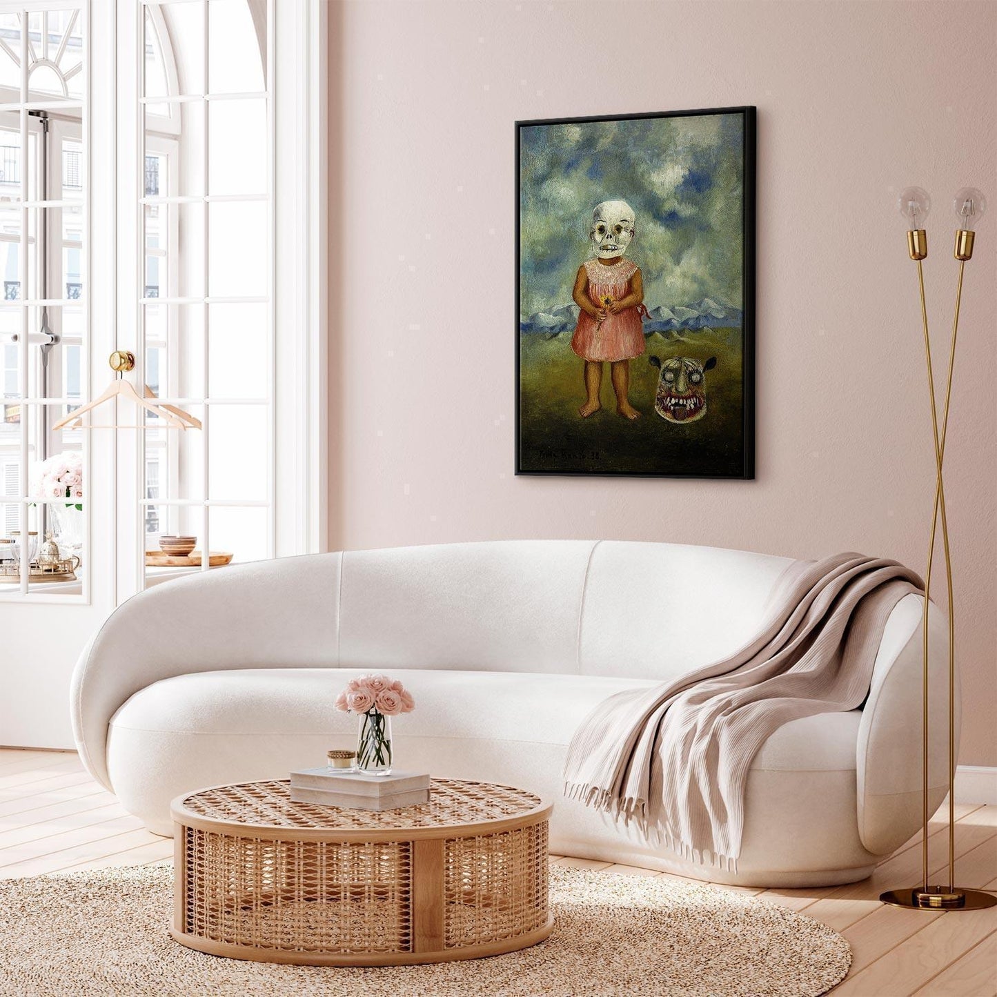 Leinwandbild - Frida Kahlo – Girl with Death Mask (She Plays Alone)