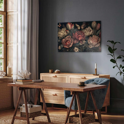 Leinwandbild - Flowers on a turquoise background