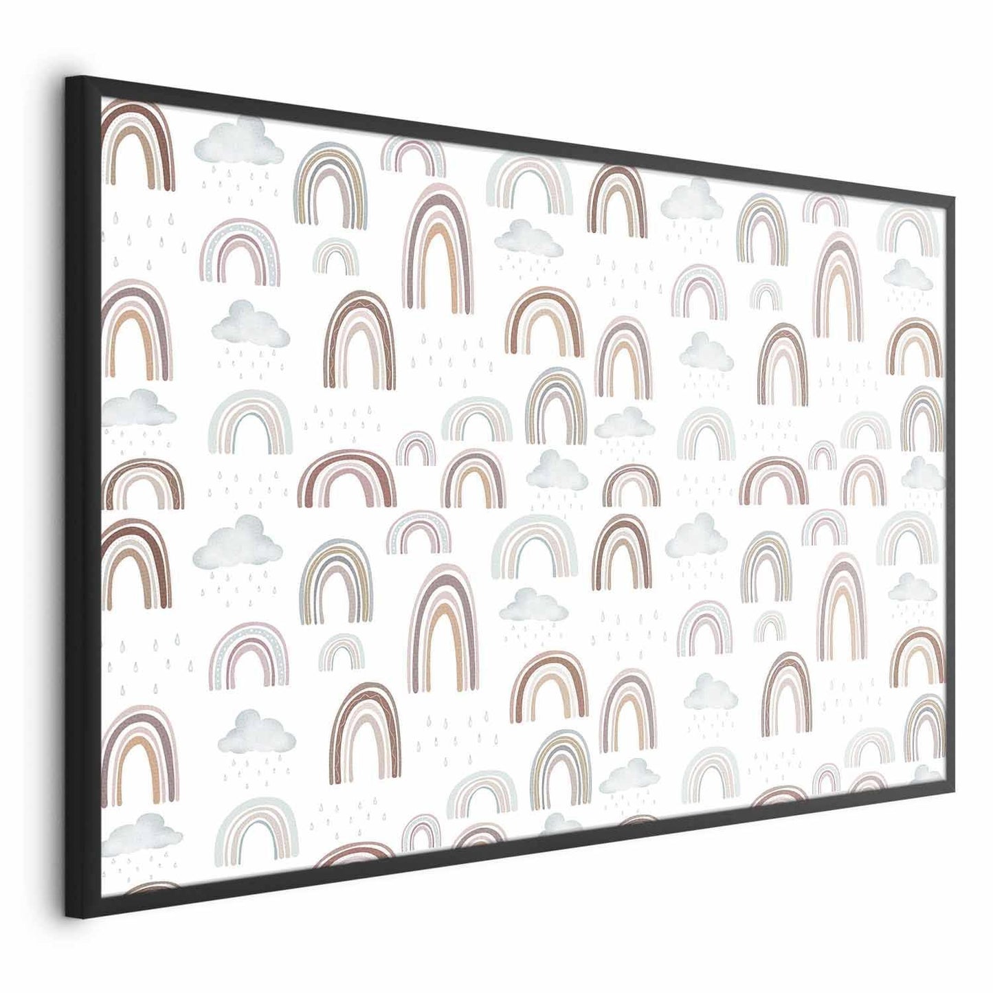 Poster with rainbow and cloud pattern in a black frame, high-quality decorative wall art.