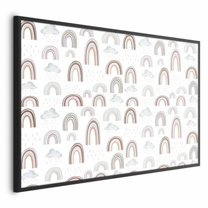 Poster with rainbow and cloud pattern in a black frame, high-quality decorative wall art.