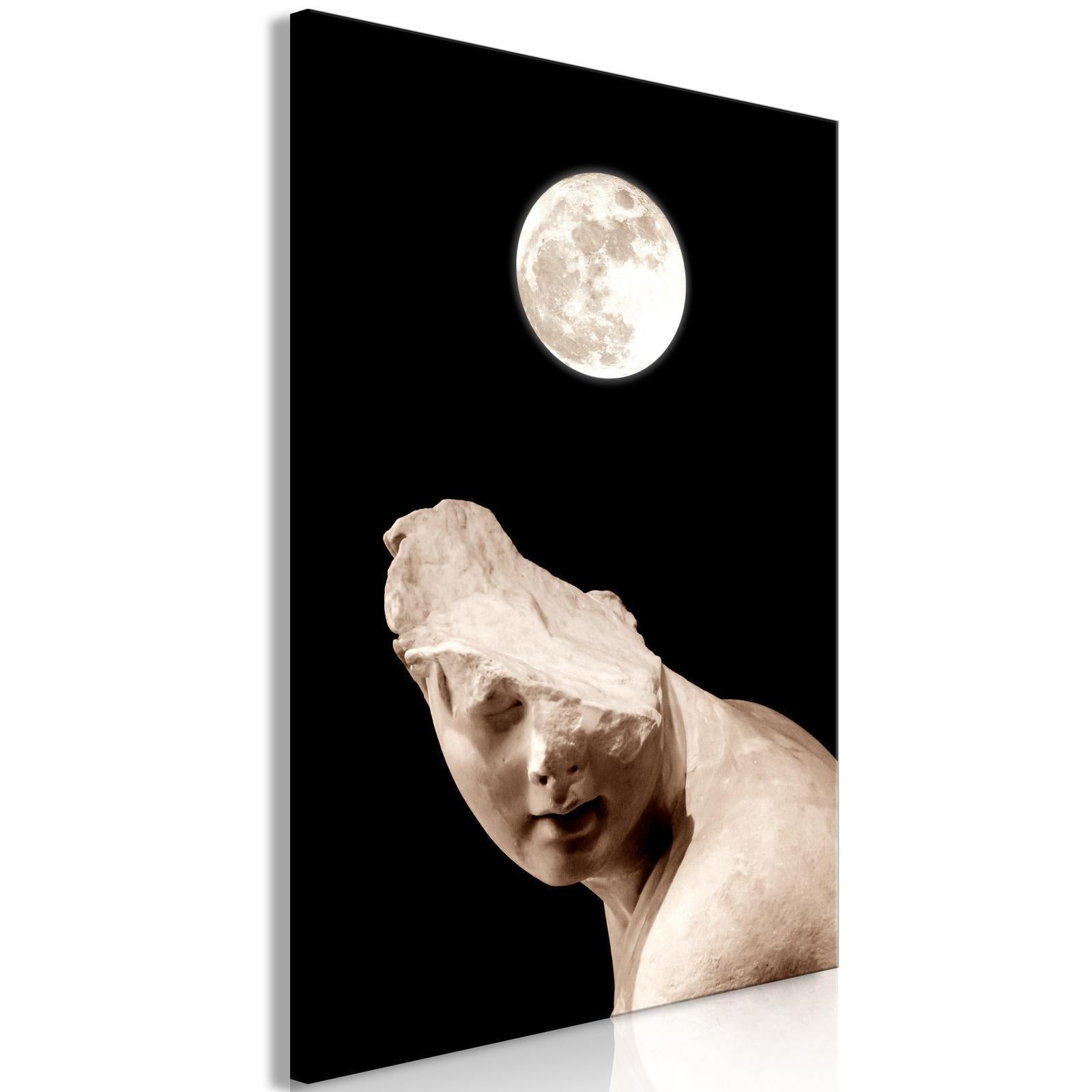 Leinwandbild - Moon and Statue (1 Part) Vertical Artgeist