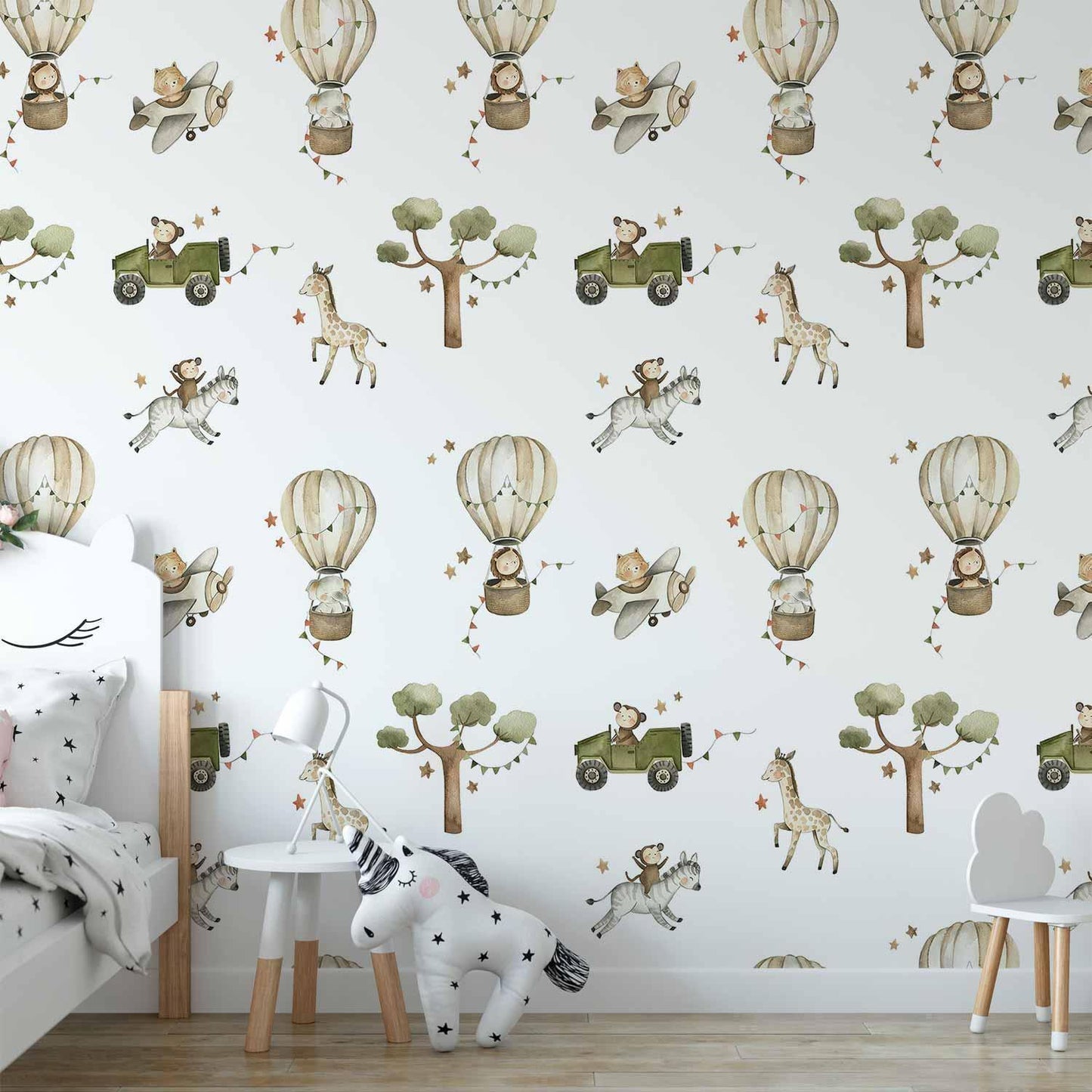 Fototapete - Africa for Toddler - Animals on Savannah in Watercolour Technique