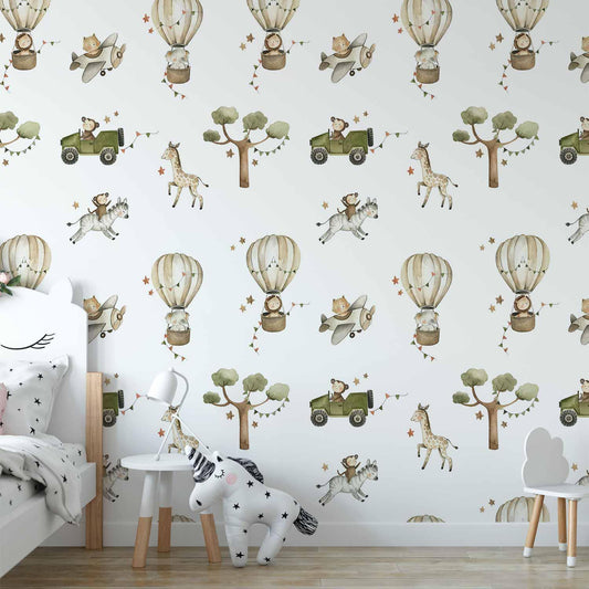 Fototapete - Africa for Toddler - Animals on Savannah in Watercolour Technique