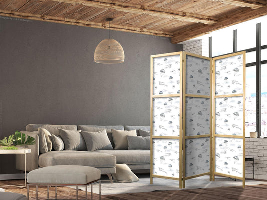 Japanischer Paravent - Watercolor - Airplane Show on a Bright Sky with Delicate Clouds