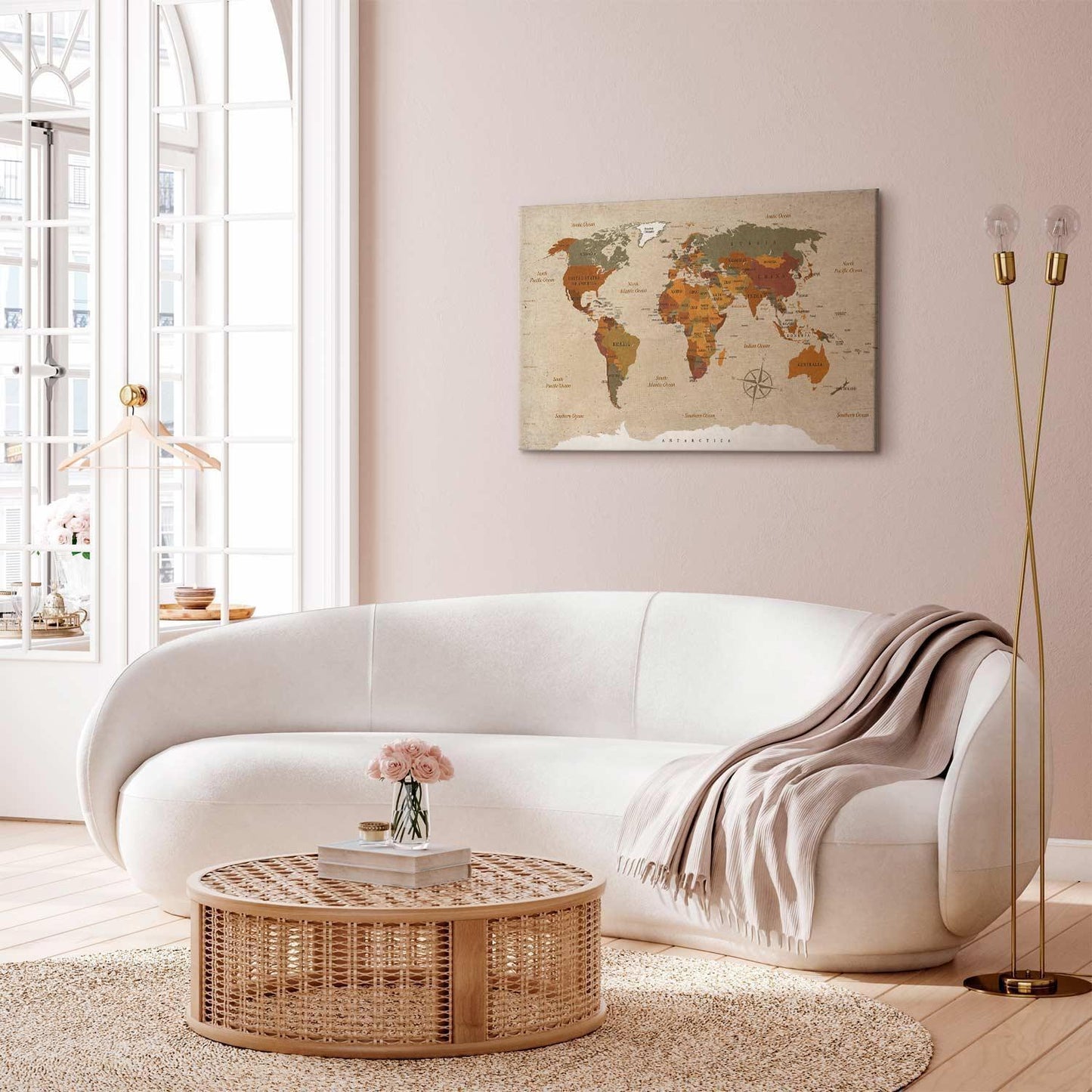 Leinwandbild - World Map: Beige Chic