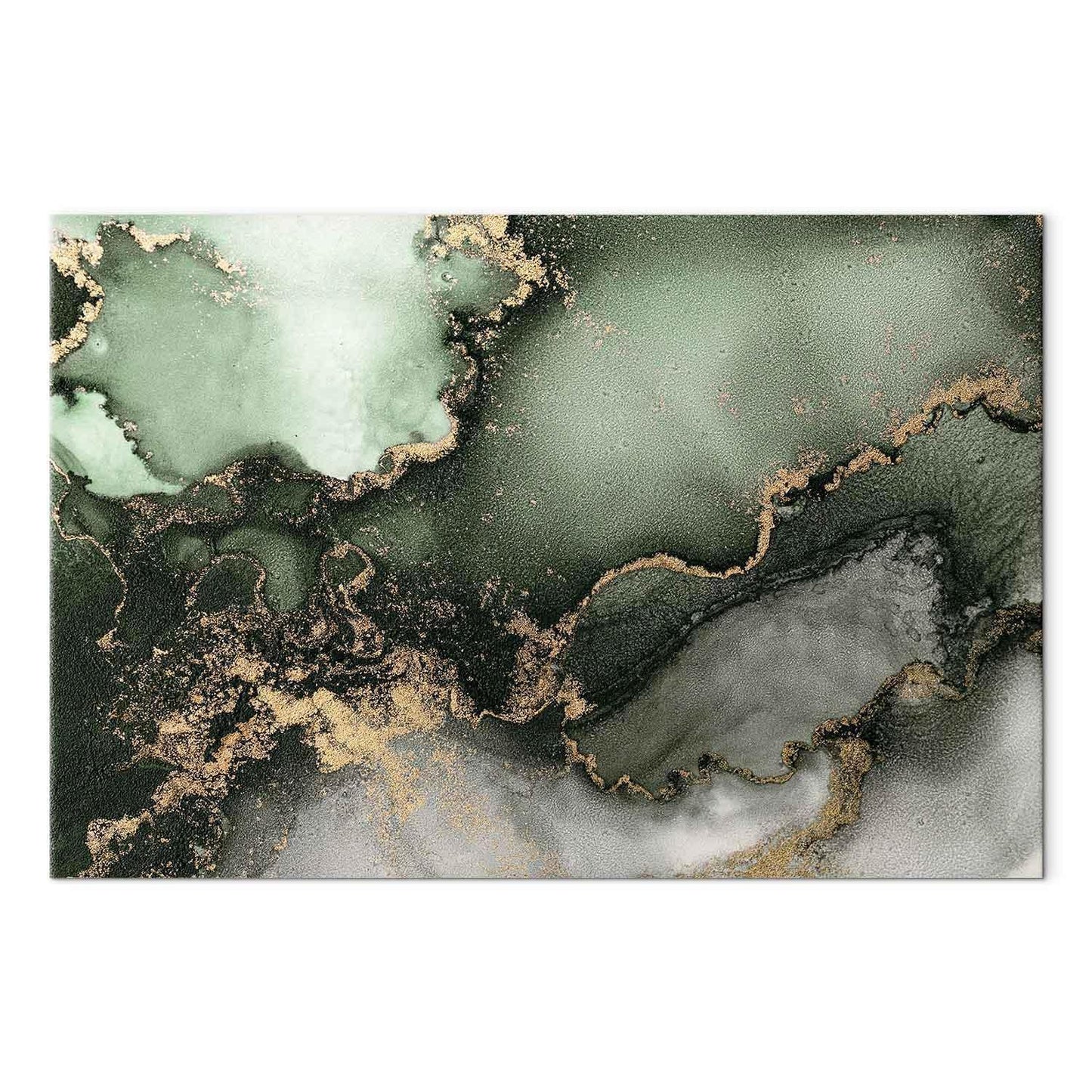 Leinwandbild - Green watercolour - abstraction inspired by the structure of marble