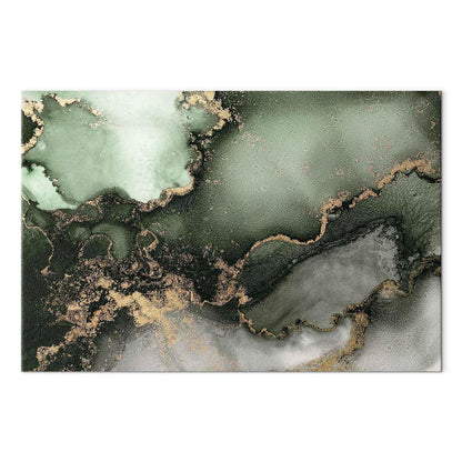 Leinwandbild - Green watercolour - abstraction inspired by the structure of marble