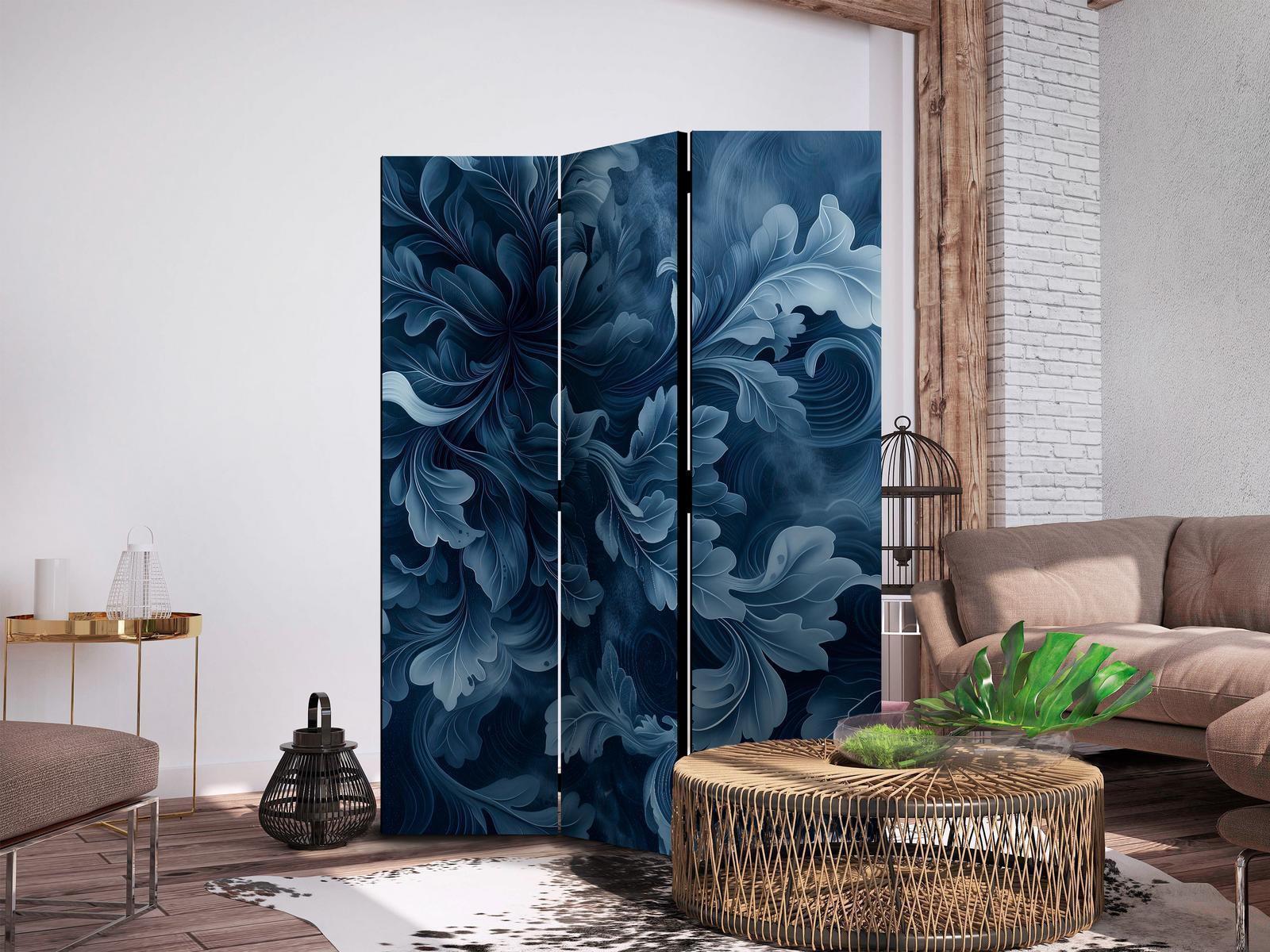 Paravent - Abstract Ornaments - Dark Blue Victorian Leaves Artgeist