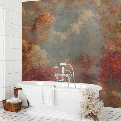 Fototapete - Nature in autumn - landscape of autumn trees in painted retro style