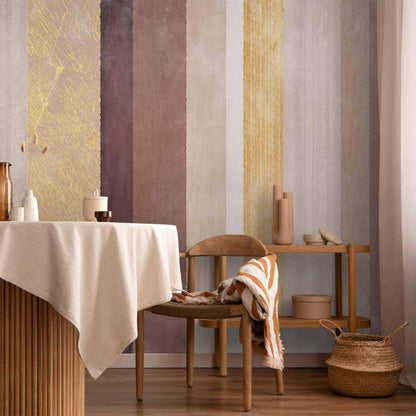 Fototapete - Striped pattern - abstract background in stripes of different colours with gold pattern