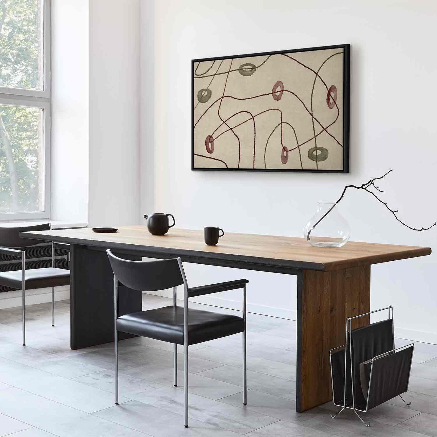 Leinwandbild - Lines and shapes – bead labyrinth on a pale washed background