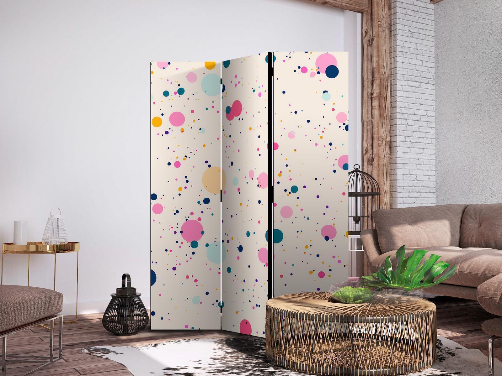 Paravent - Dots - Spots and Splashes Multicolored - Cheerful Pattern on a Light Pink Background Artgeist