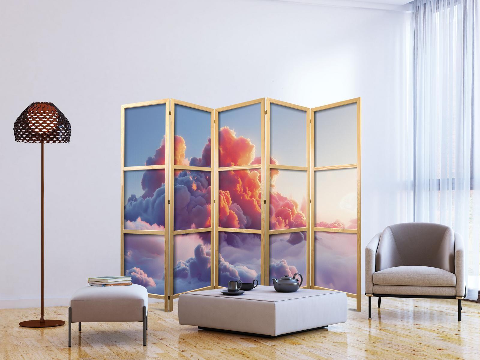 Japanischer Paravent - Twilight Spectacle: Clouds in Shades of Pink and Violet Artgeist