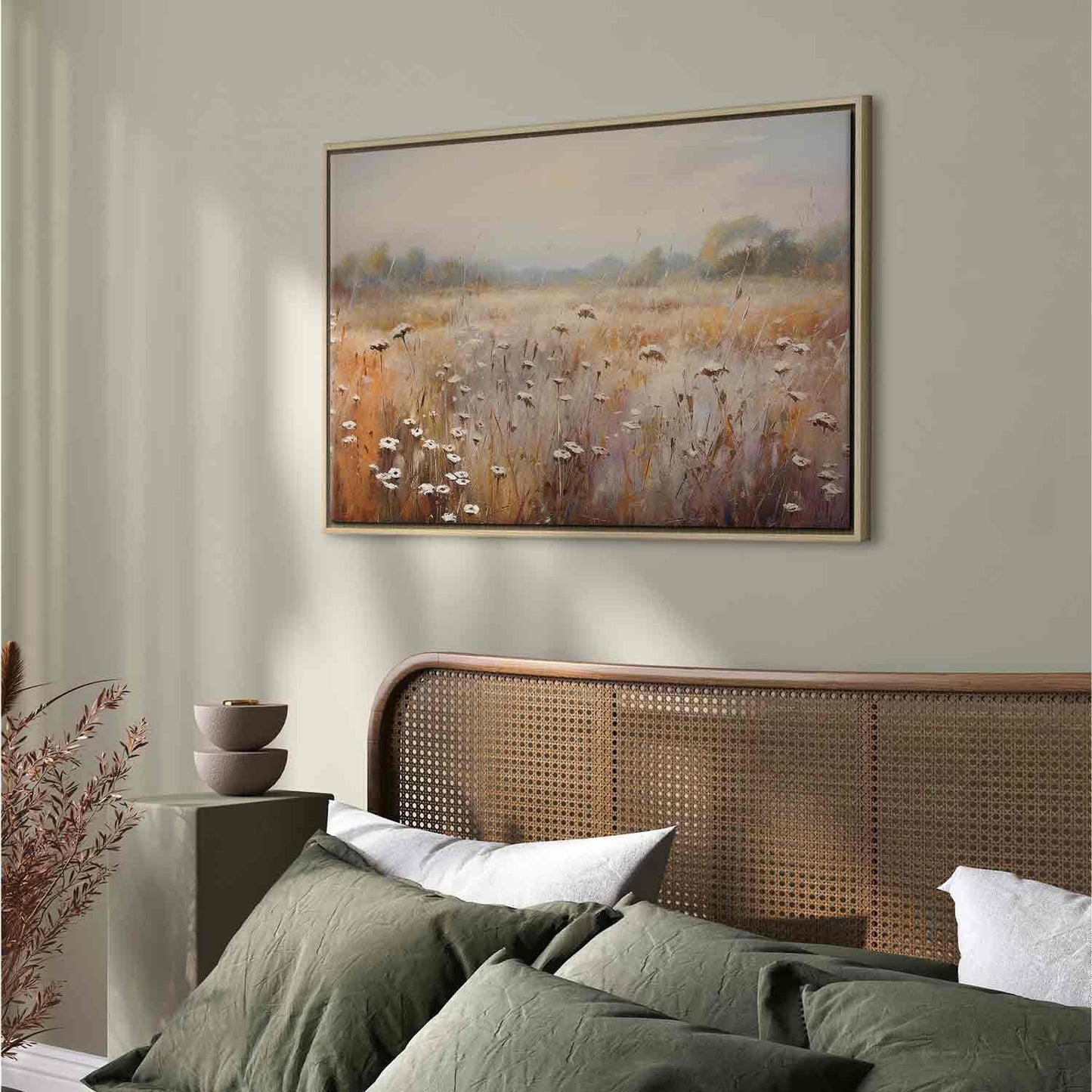 Leinwandbild - Impressionist meadow – field landscape in a pastel colour palette