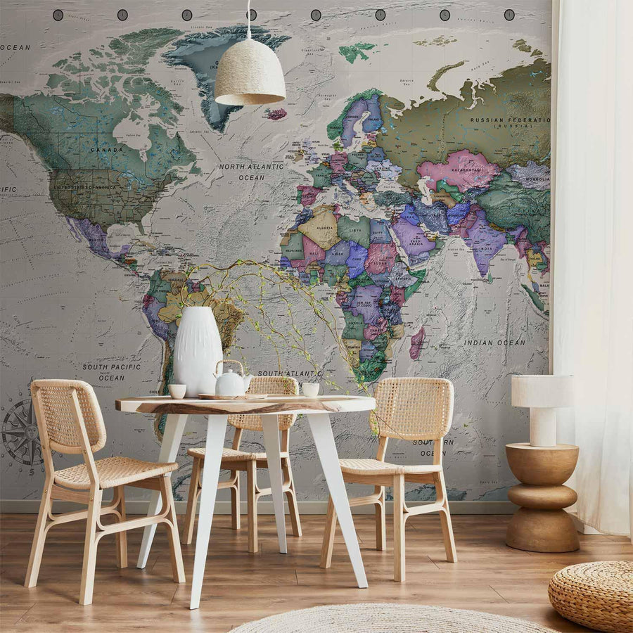 Fototapete - Geography study - world map with signed countries in English Artgeist