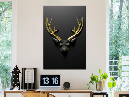 Leinwandbild Goldene Geweihe – Elegante Hirschsilhouette in Gold auf Dunkel