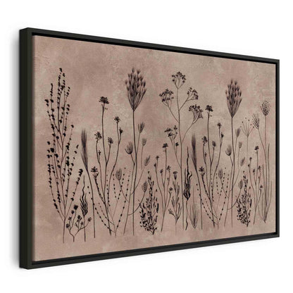 Leinwandbild - Wildflowers – black plants on lime-wash background