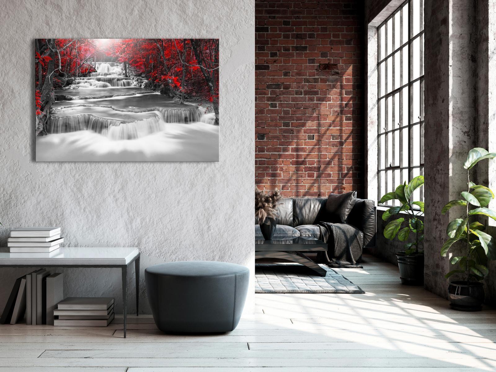 Leinwandbild Rote Gedankenkaskade im Wohnzimmer - Moderne Wanddekoration für die Wohnung