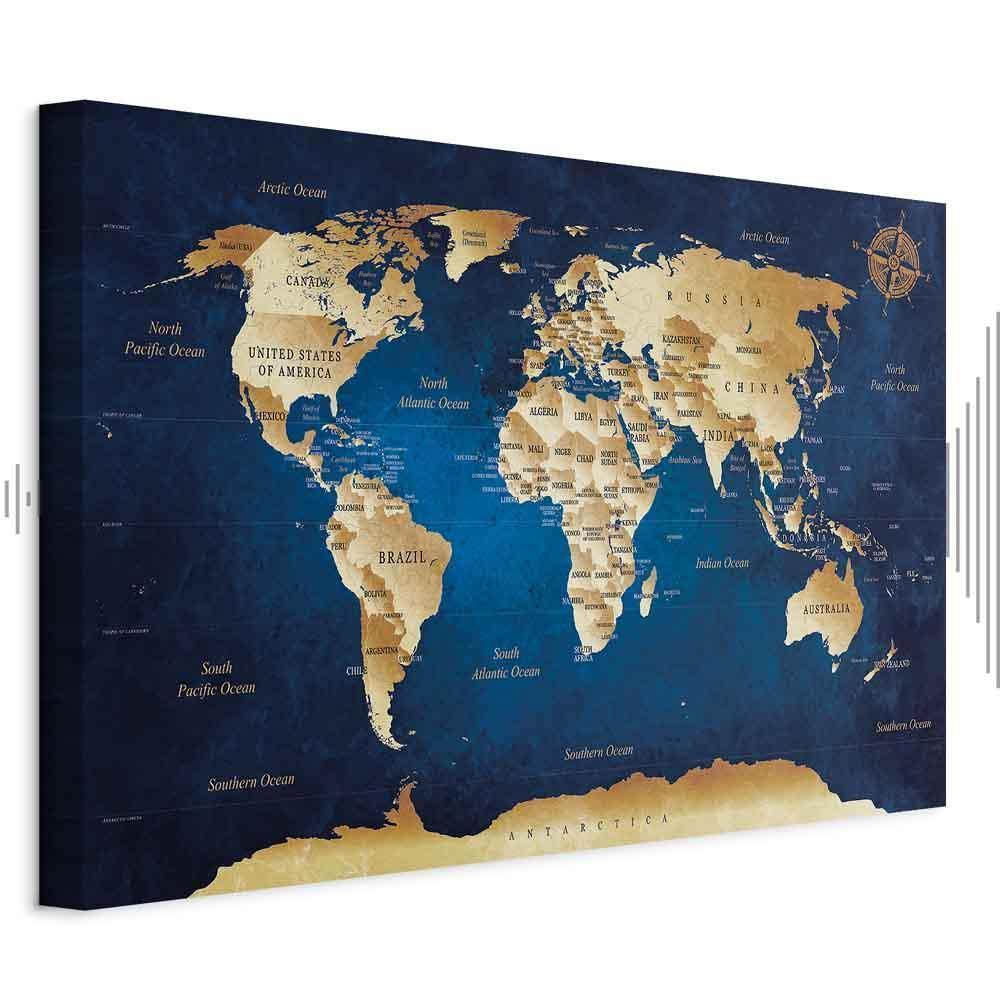 Leinwandbild - World Map: The Dark Blue Depths