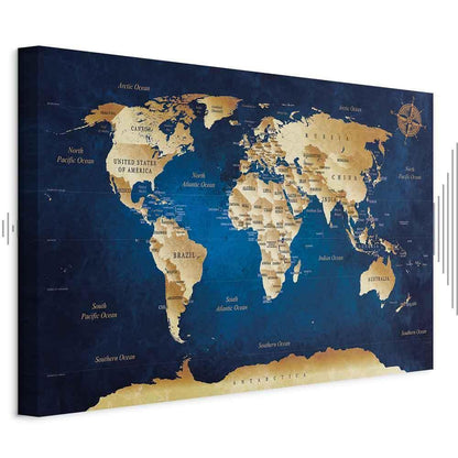 Leinwandbild - World Map: The Dark Blue Depths