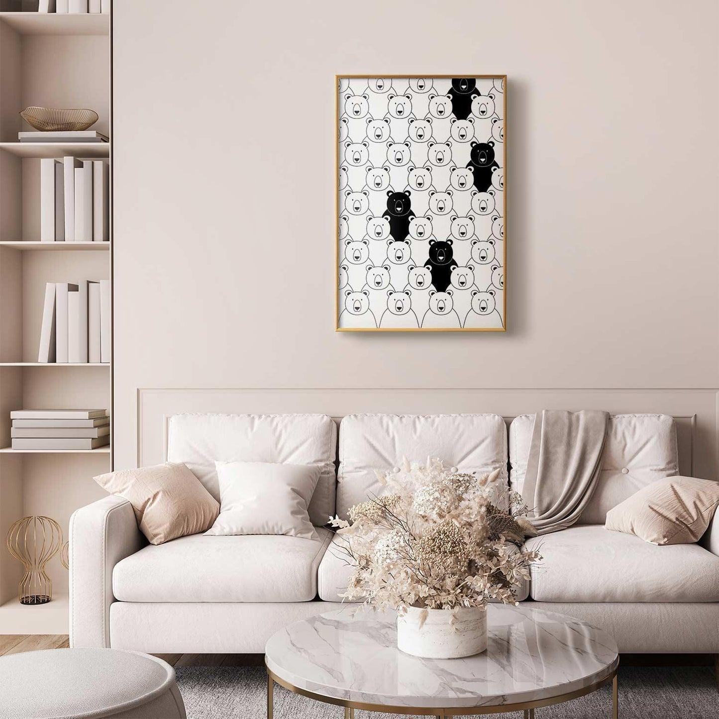 Poster - Stranger in the Flock on living room wall, modern interior decor.