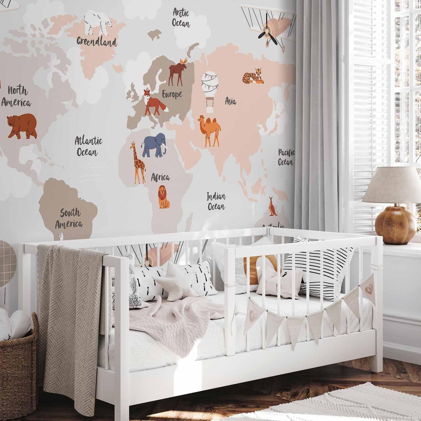 Fototapete - World Map in Beige Tones for Children's Room