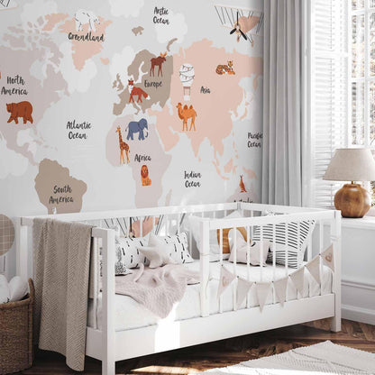 Fototapete - World Map in Beige Tones for Children's Room