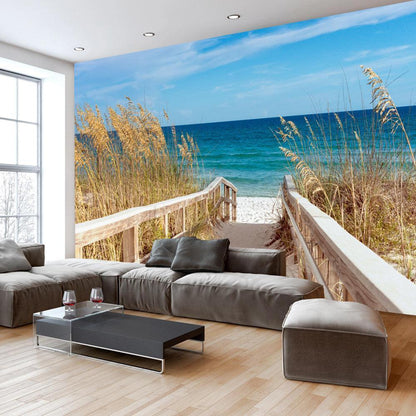 Strand mit Meerblick auf Fototapete – Sommermotiv

