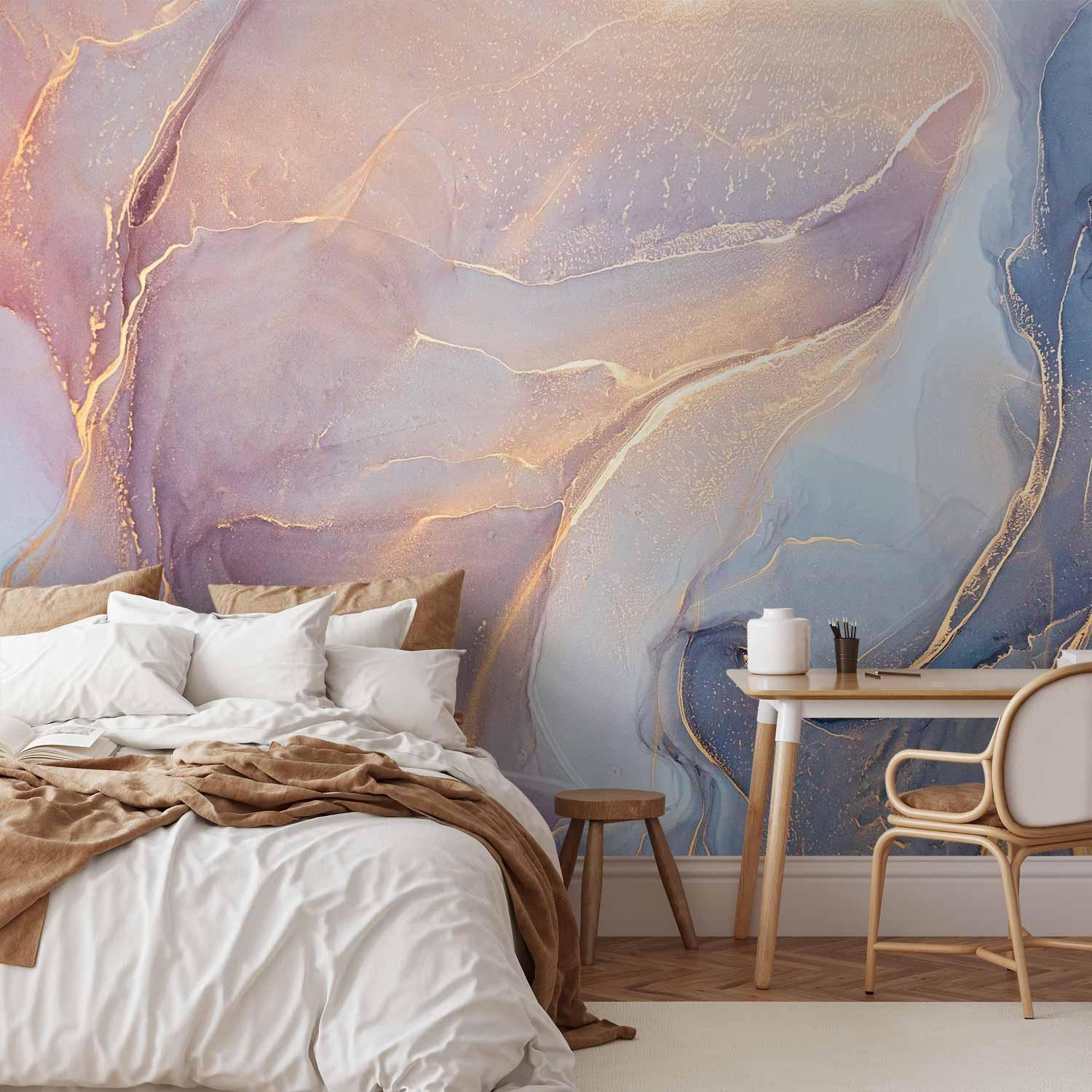 Fototapete - Pink and Blue Marble - Abstract Watercolour With Gold Accent Artgeist