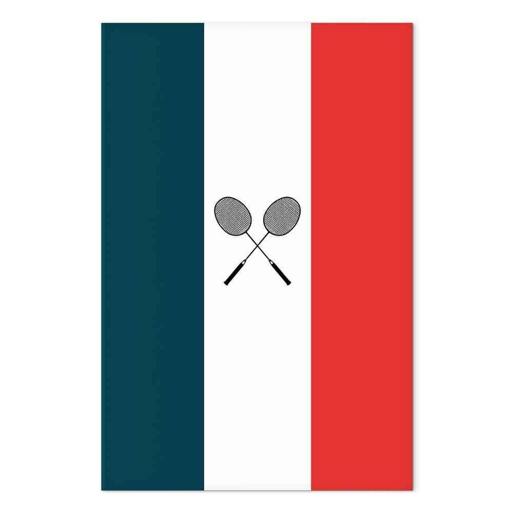 Leinwandbild - Black Badminton Rackets Against the Backdrop of the French Flag