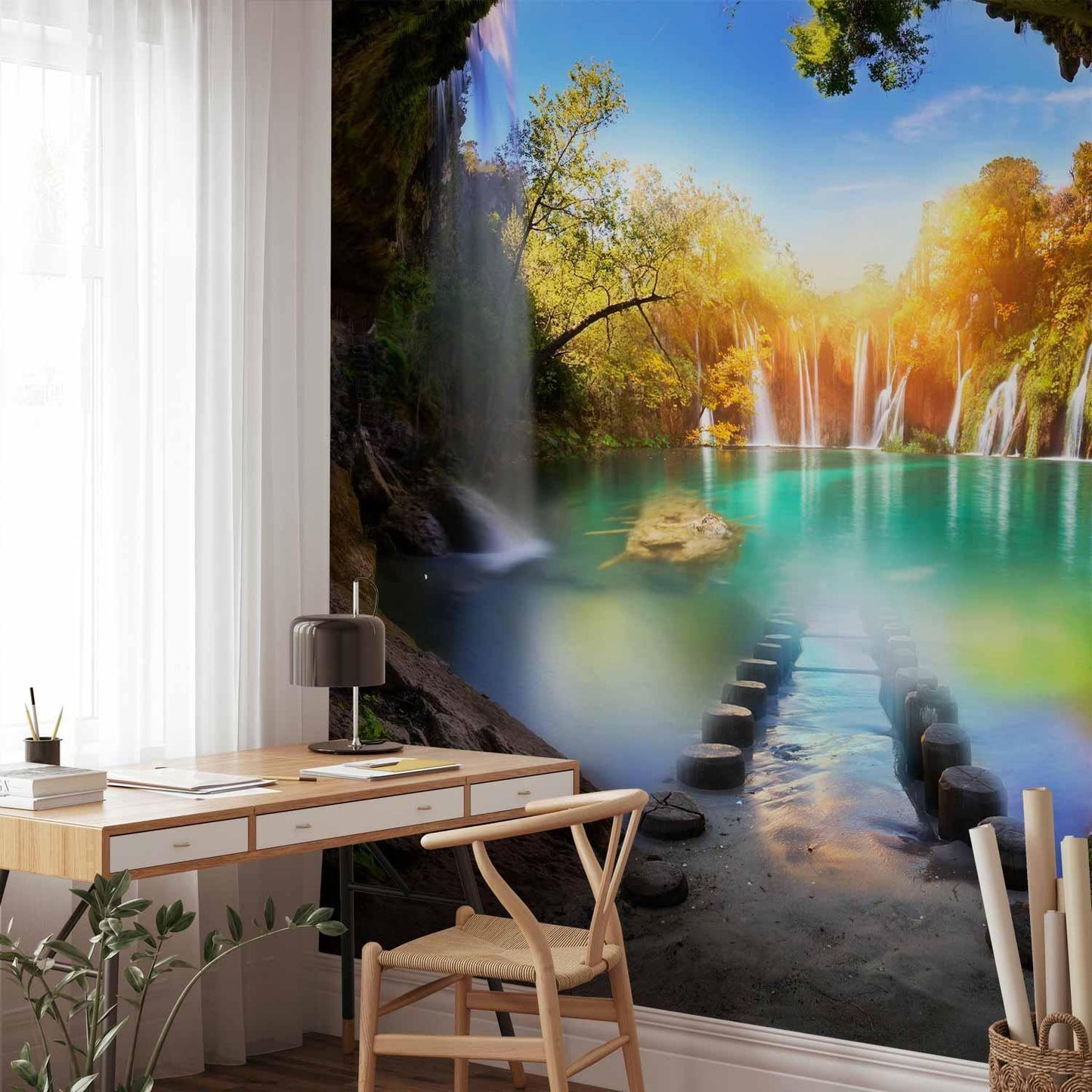 Fototapete Türkiser See - Kristallklare Berglandschaft mit türkisblauen Wassertönen