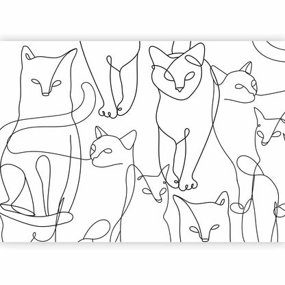 Fototapete „Cat Lineart“ – Minimalistische Katzen-Skizzen auf Weiß Artgeist