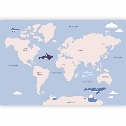 Fototapete - Pastel Planet - Animals and Underwater Plants on a Map