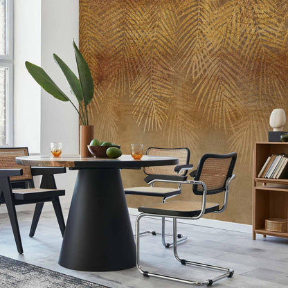 Fototapete - Abstract nature in beige - composition with golden exotic leaves