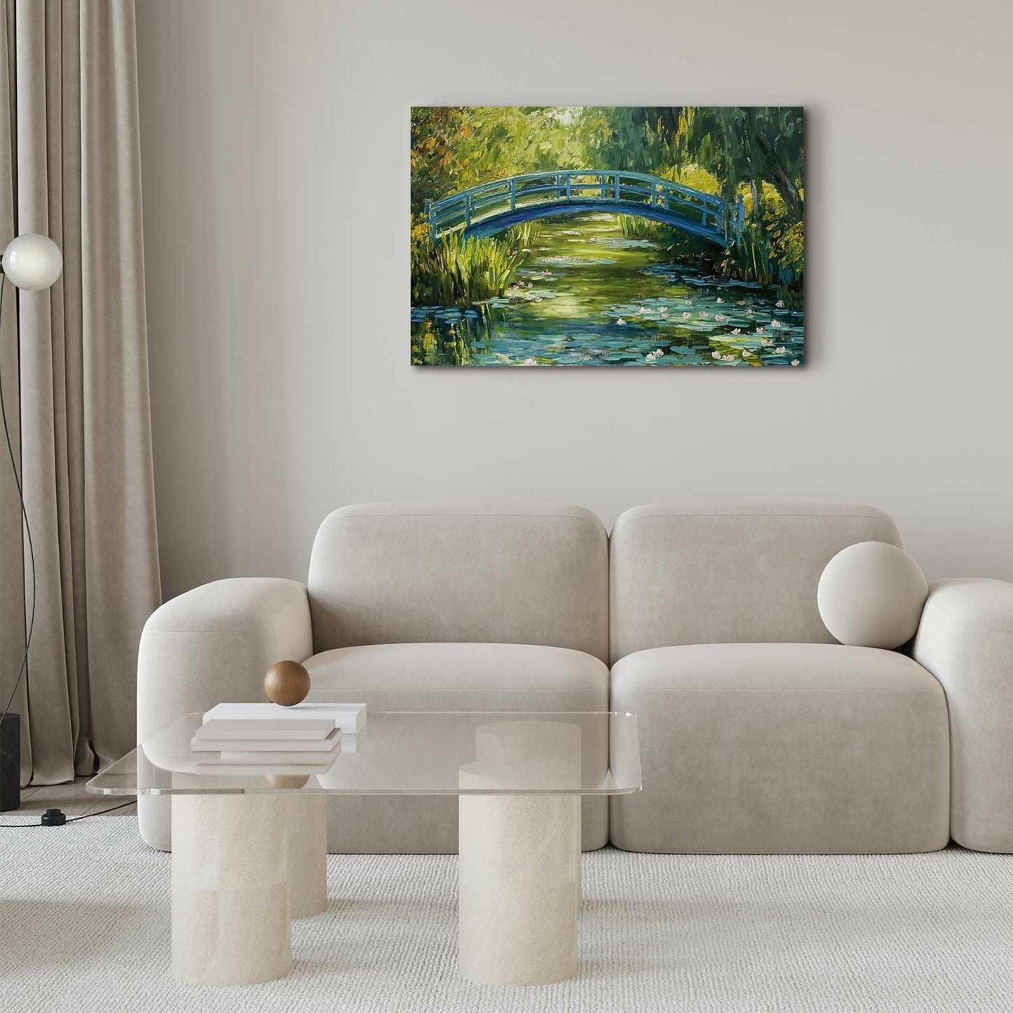 Leinwandbild - Impressionist bridge - painting of a bridge against a picturesque background