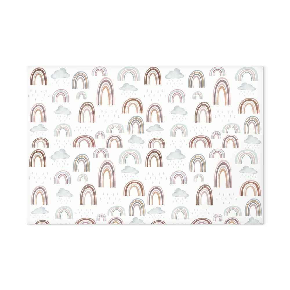 Leinwandbild - Rainbows After the Storm - Rainbows of Various Sizes in Pastel Hues Among Rain Clouds in a Gray-Blue Shade